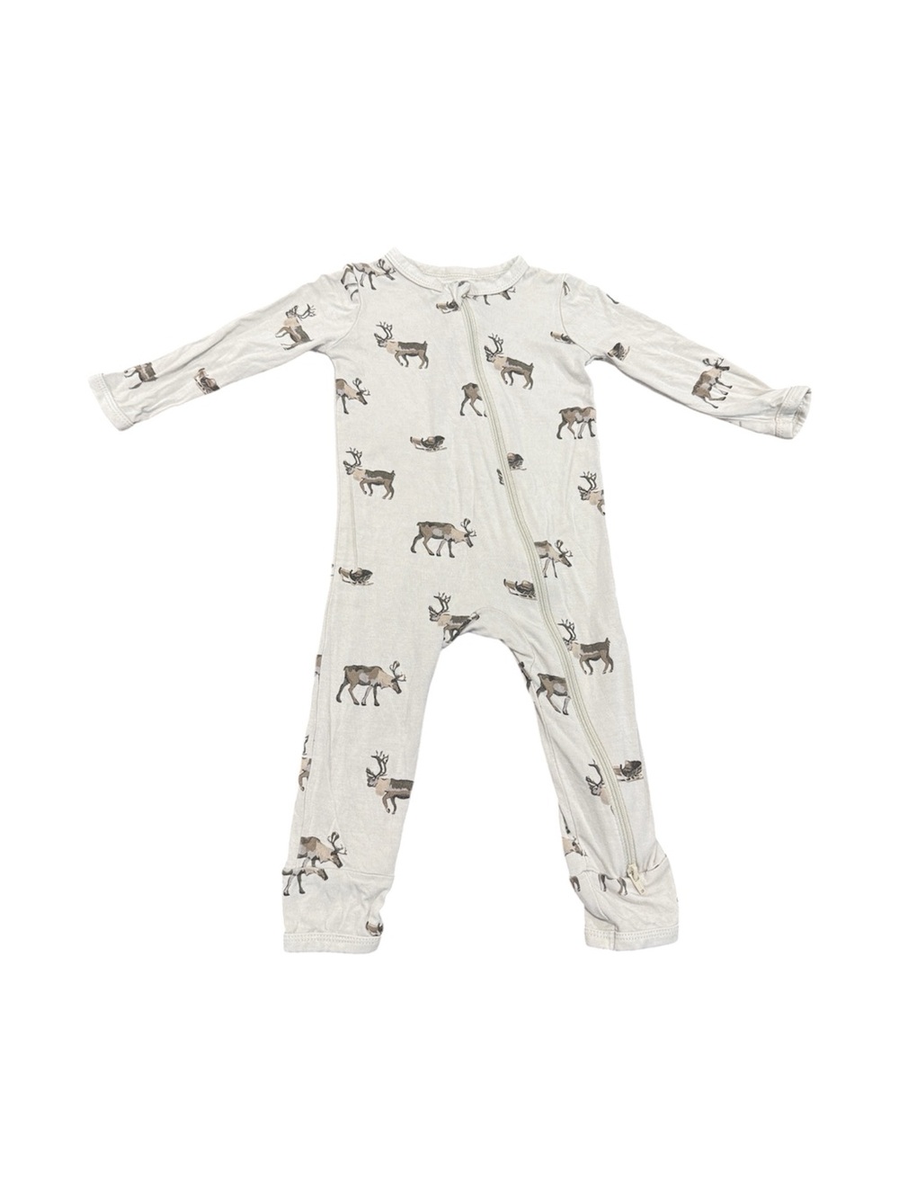 Kyte BABY Neutral Reindeer Print One-Piece Zipper Romper